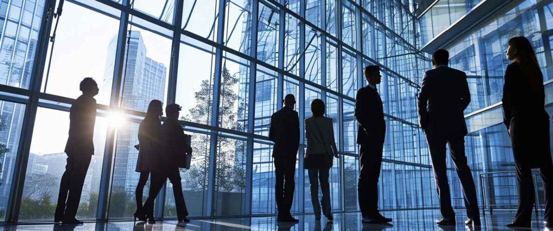 Grupo de empresarios en un edificio de oficinas