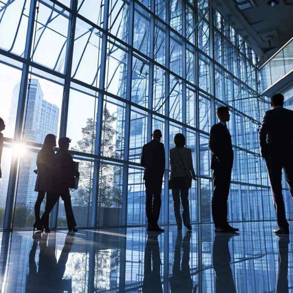 Grupo de empresarios en un edificio de oficinas