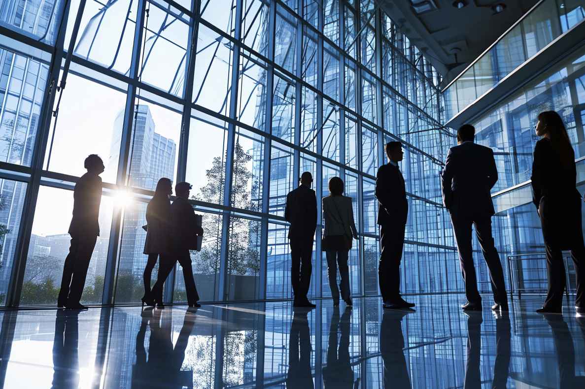 Grupo de empresarios en un edificio de oficinas